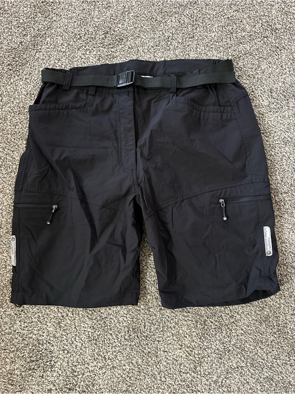 Womens's Black Cargo Trail Shorts with Integrated Belt
